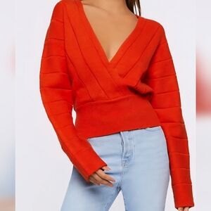 Forever 21 orange V-neck wrap sweater.